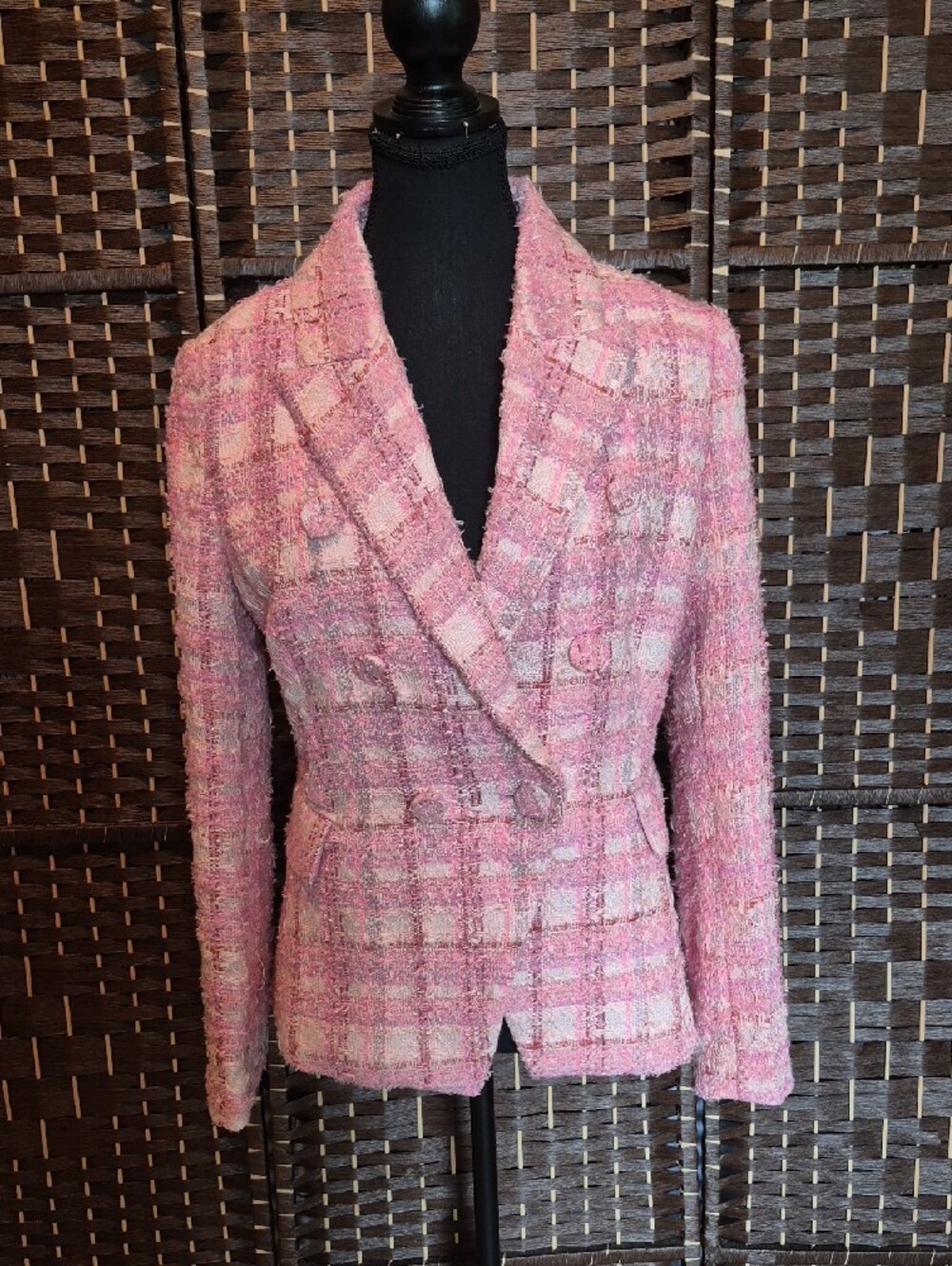 Bardot Pink Tweed Double-Breasted Blazer And Skirt - Picture 7 of 13